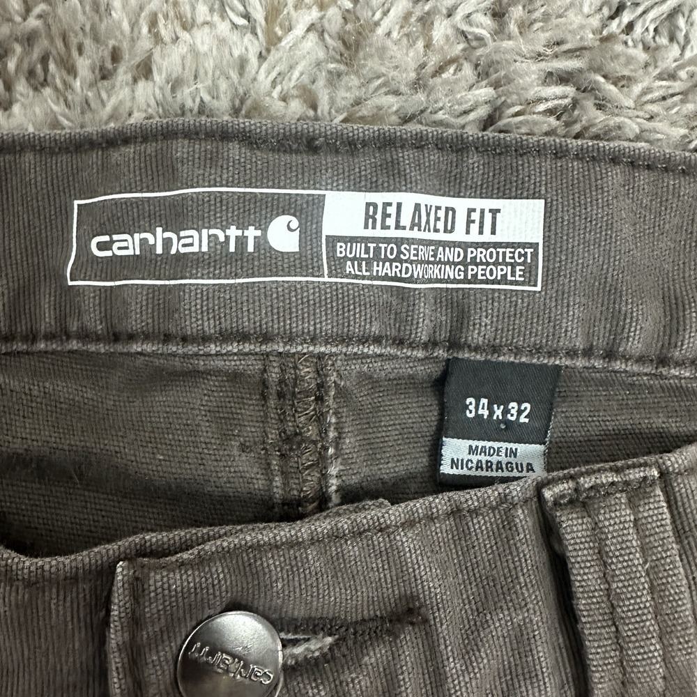 Carhartt Jeans Mens 34x32 Brown Denim Workwear Cargo Pocket Relaxed Rugged Flex - Picture 3 of 8